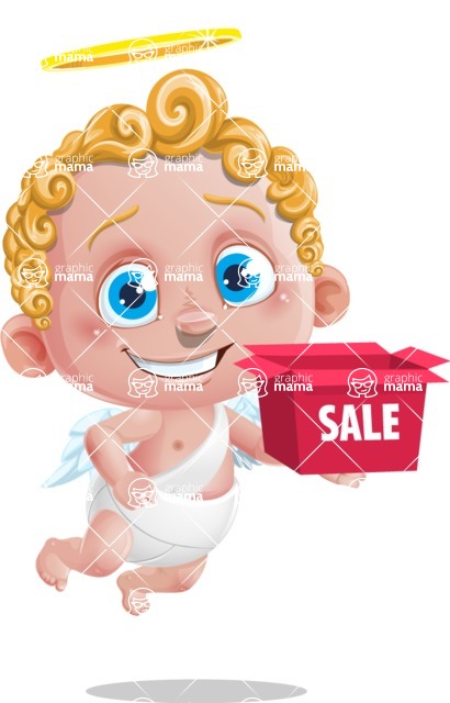 Cupid Cartoon Character - Cartoon Cupid with Sale Box